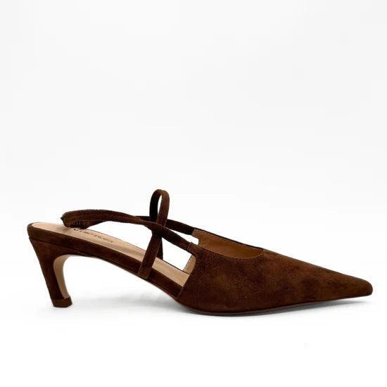 AMIE RAFA CONNIE LOW HEEL SLING-BROWN SUEDE