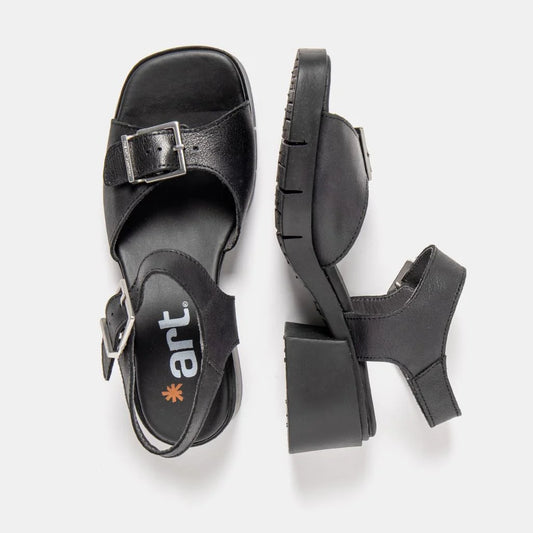 ART VARSOVIA-BLACK BUCKLE SANDALS - Shoe Market NYC
