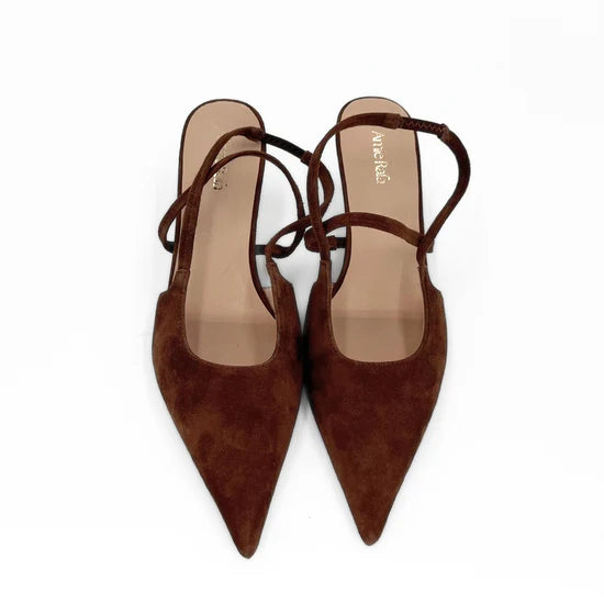 AMIE RAFA CONNIE LOW HEEL SLING-BROWN SUEDE