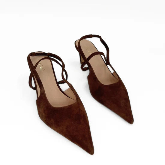 AMIE RAFA CONNIE LOW HEEL SLING-BROWN SUEDE