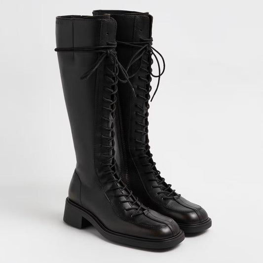 MIISTA Sabryna Brushed Brown Grey Lace Tall Boots - Shoe Market NYC