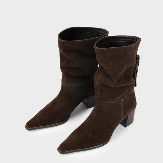 Giselle Slouch booties in dark brown suede