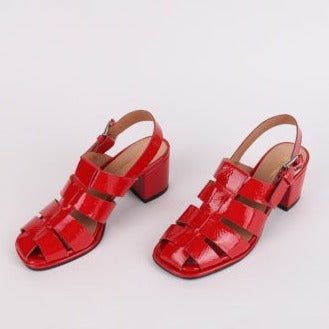 IB JULY FISHERMAN PATENT SANDALS IN RED and APPLE