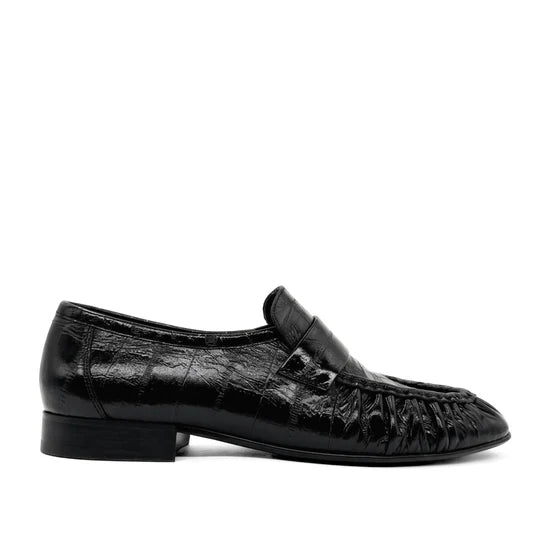 Amie Rafa York Loafers in Black Leather Embossed Croc