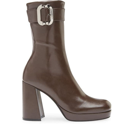 JEFFREY CAMPBELL BRATTY LOW BROWN HEELED BOOTS