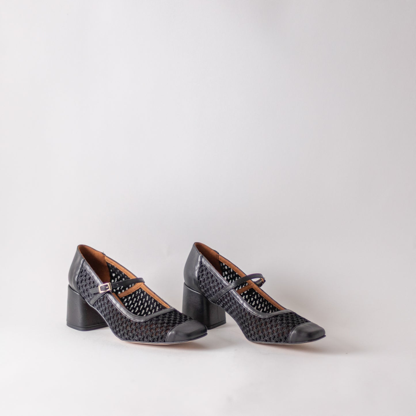 ANGEL ALACRON MELANIE -MESH MJ BLACK HEELS