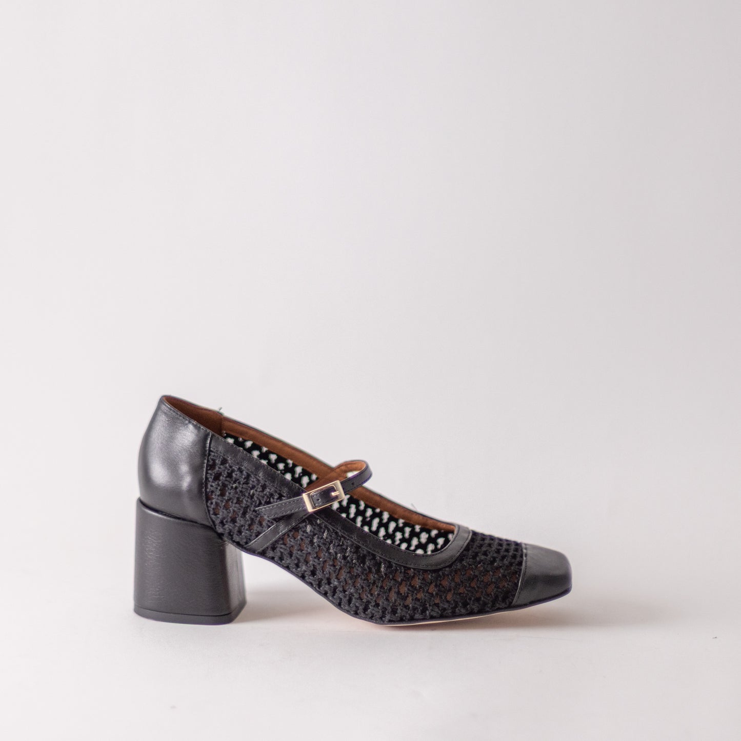 ANGEL ALACRON MELANIE -MESH MJ BLACK HEELS