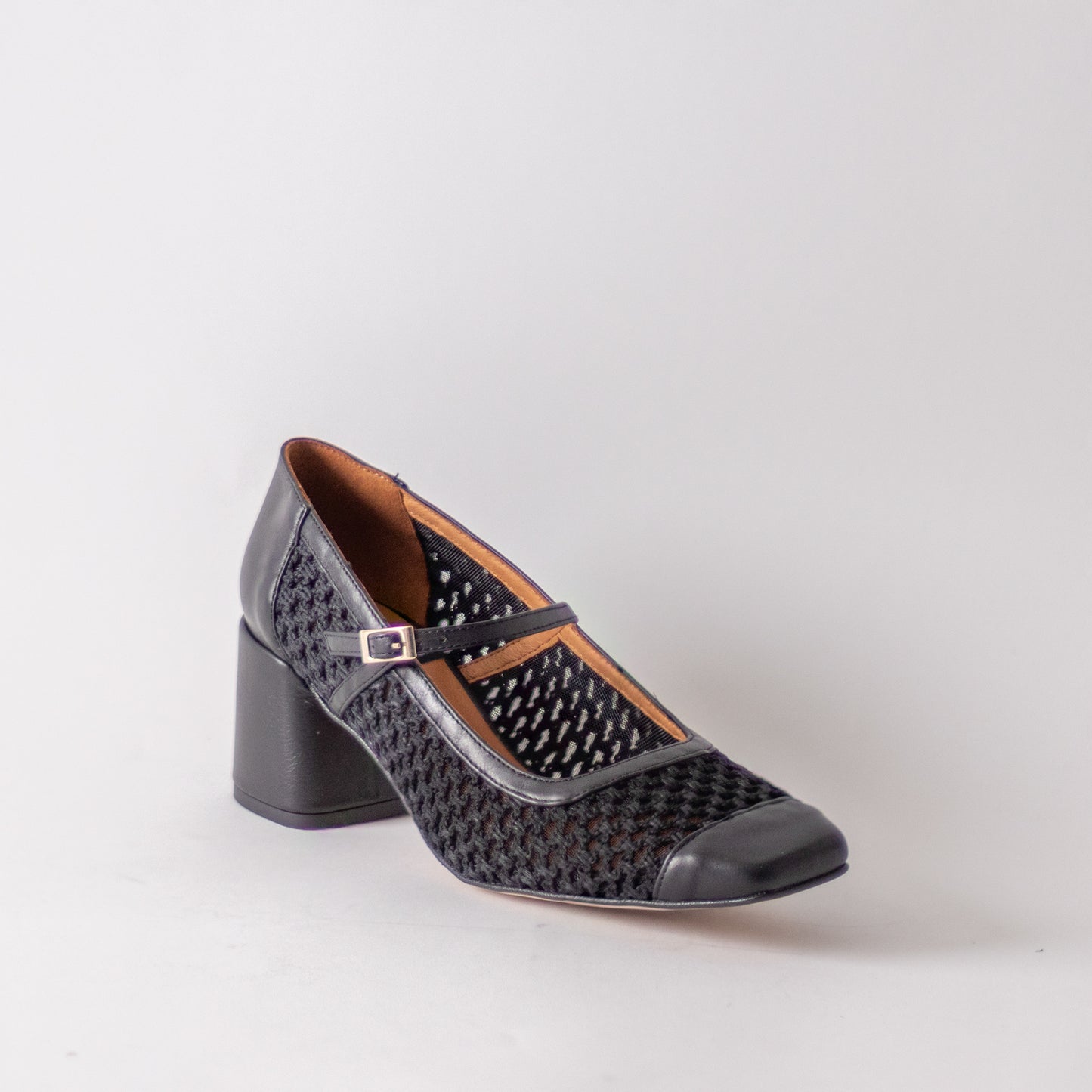ANGEL ALACRON MELANIE -MESH MJ BLACK HEELS