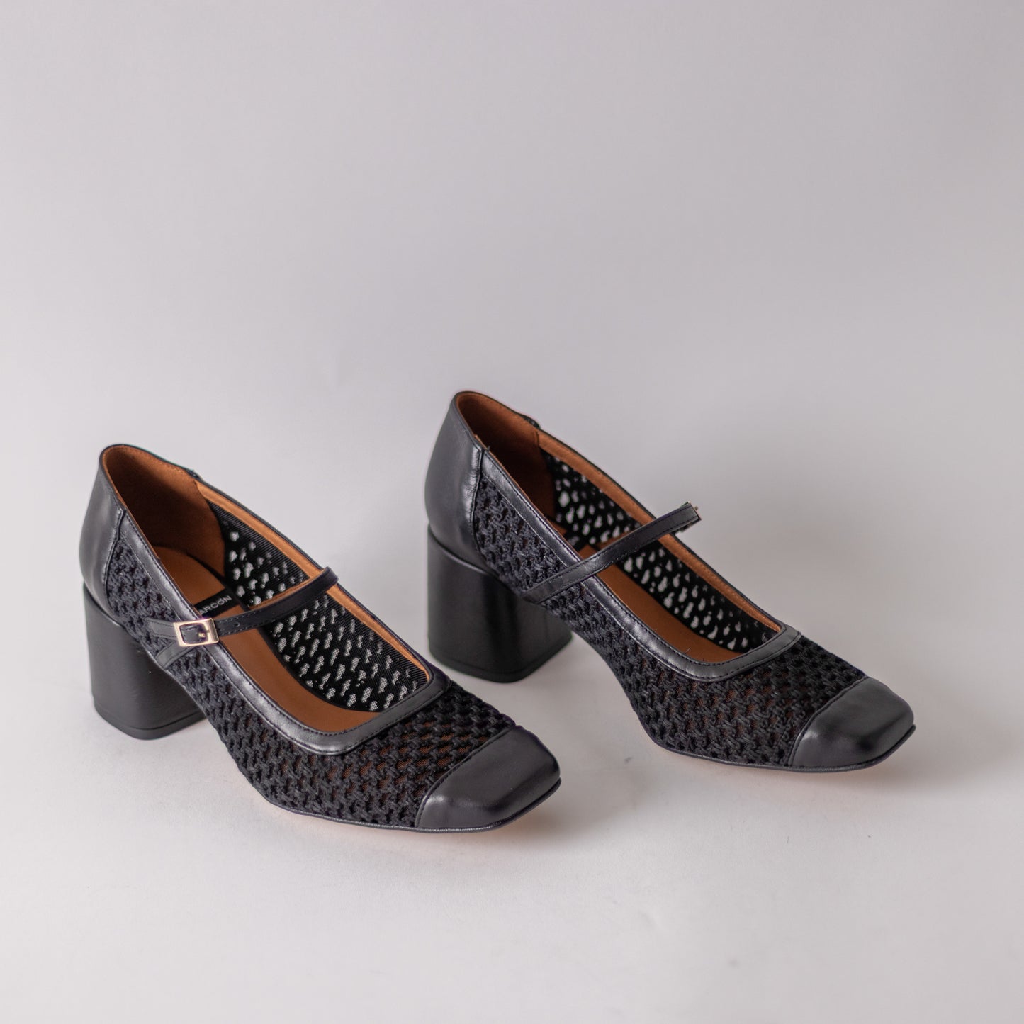 ANGEL ALACRON MELANIE -MESH MJ BLACK HEELS