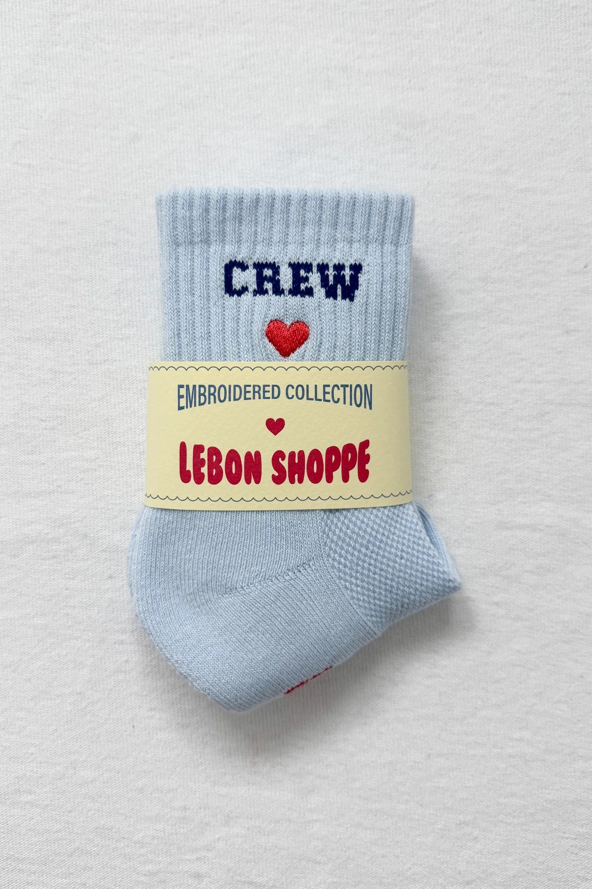 LEBON SHOPPE EMBROIDERED CREW SOCKS BLUE