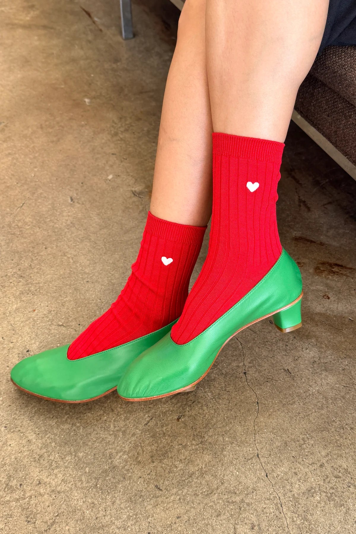LEBON SHOPPE EMBROIDERED HER SOCKS CLASSIC RED HEART - Shoe Market NYC