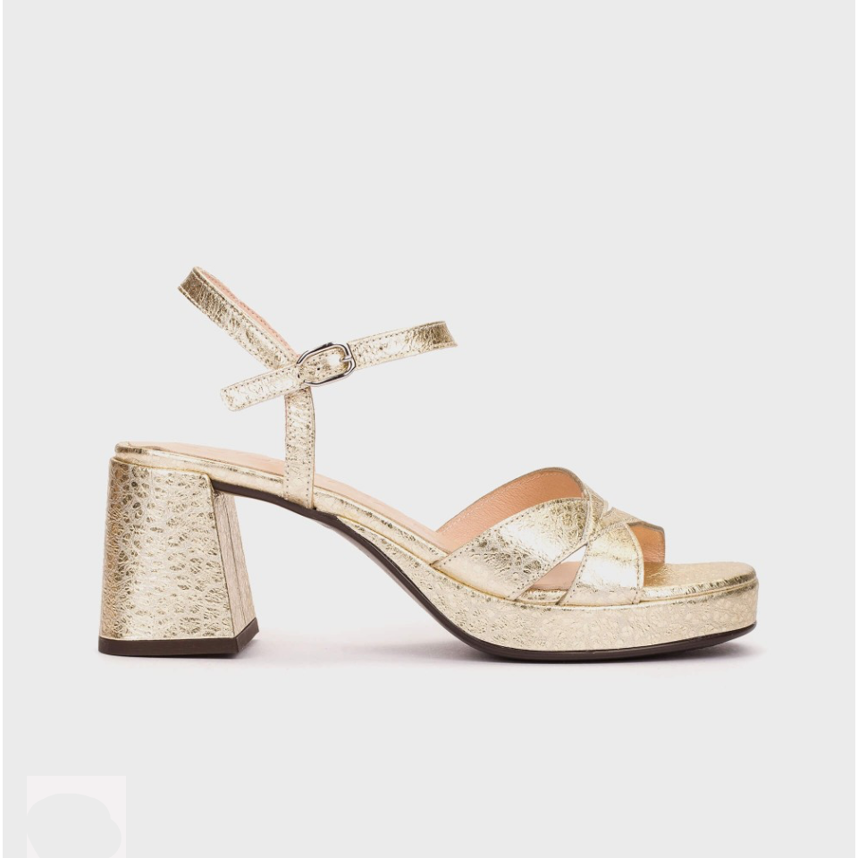 WONDERS BLOCK HEEL DRESS SANDAL GOLD