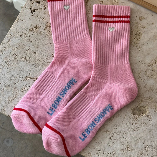 LE BON SHOPPE EMBROIDERED BOYFRIEND SOCKS ARMOUR PINK HEART - Shoe Market NYC