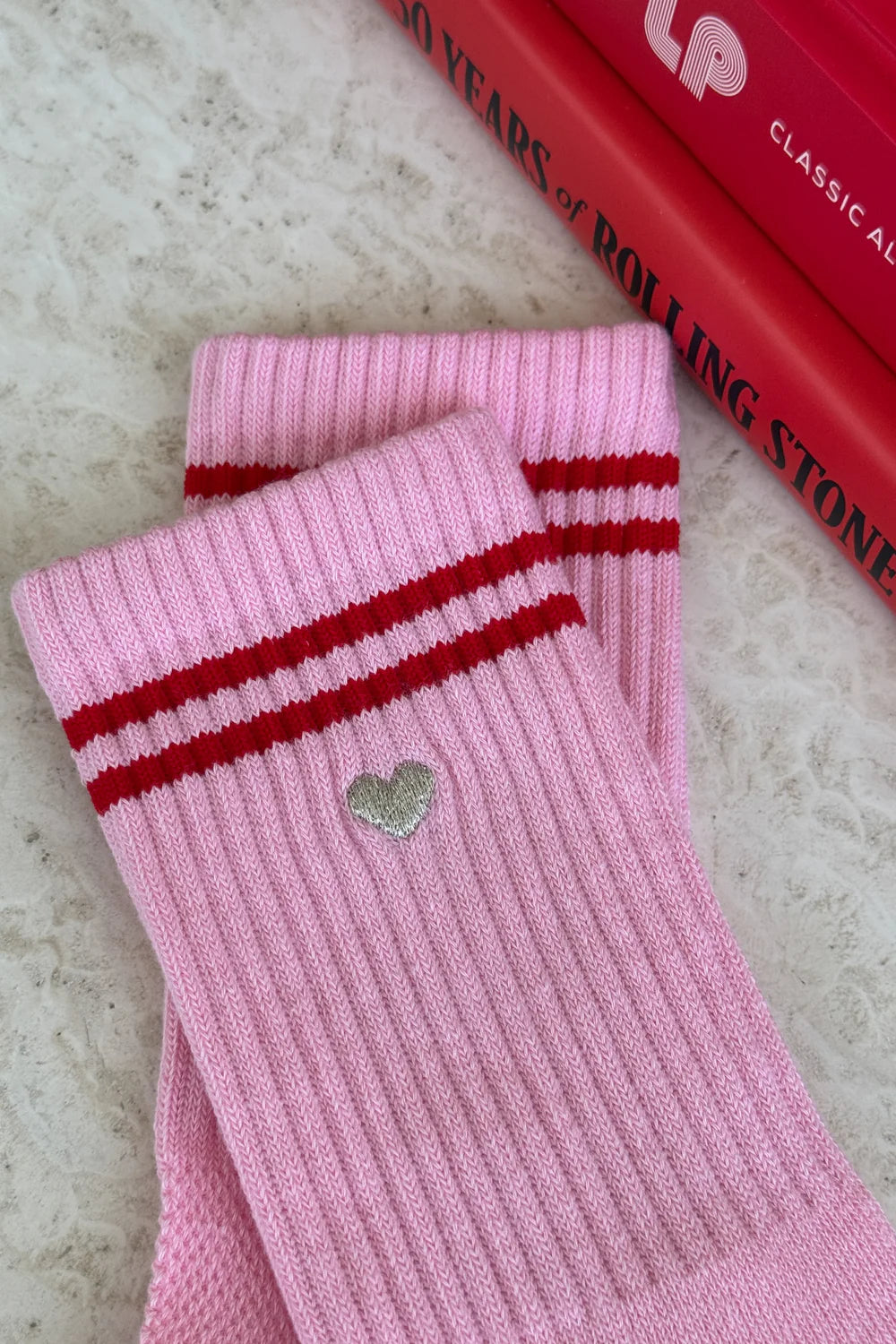 LE BON SHOPPE EMBROIDERED BOYFRIEND SOCKS ARMOUR PINK HEART - Shoe Market NYC