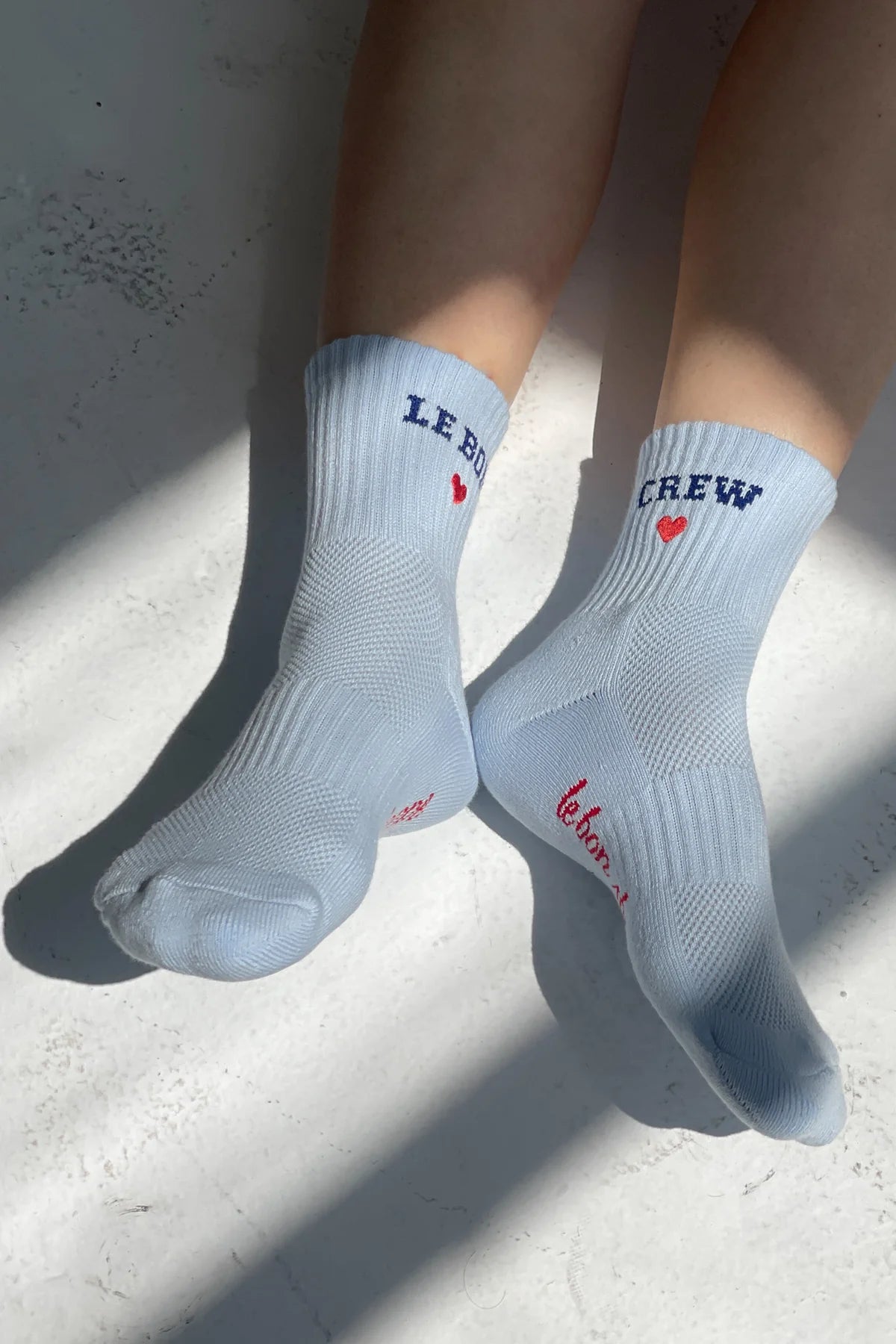 LEBON SHOPPE EMBROIDERED CREW SOCKS BLUE