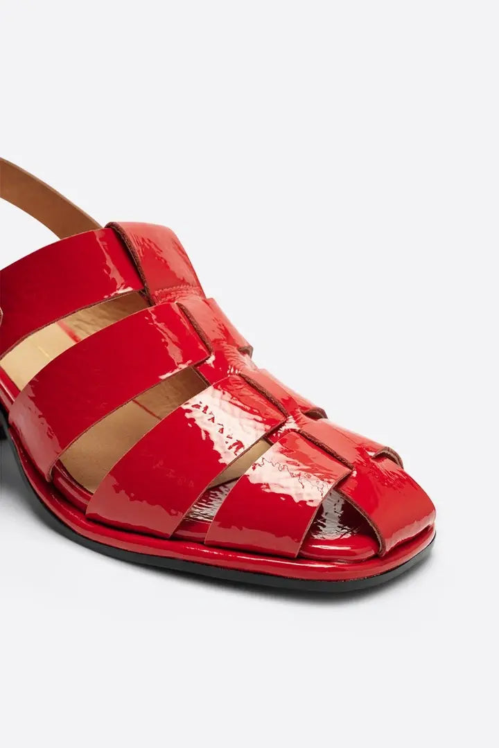 IB JULY FISHERMAN PATENT SANDALS IN RED and APPLE