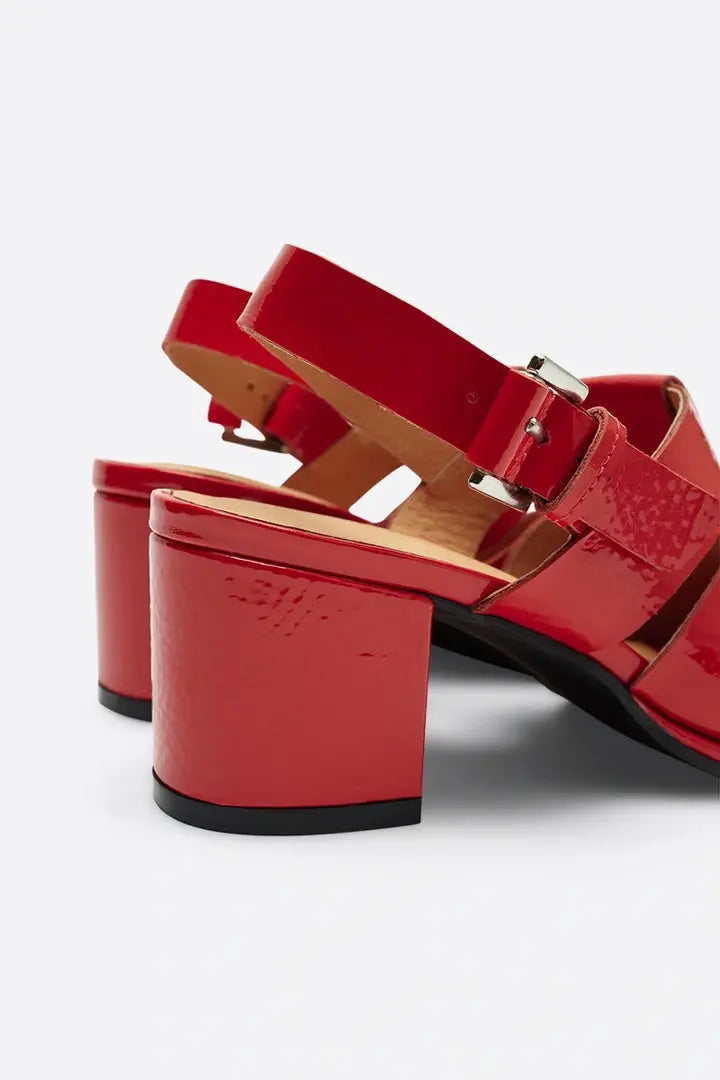 IB JULY FISHERMAN PATENT SANDALS IN RED and APPLE