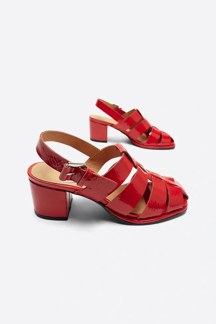 IB JULY FISHERMAN PATENT SANDALS IN RED and APPLE