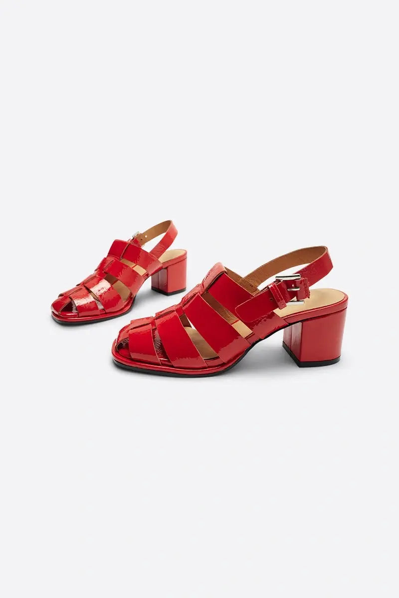 IB JULY FISHERMAN PATENT SANDALS IN RED and APPLE