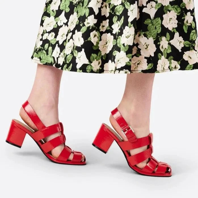IB JULY FISHERMAN PATENT SANDALS IN RED and APPLE