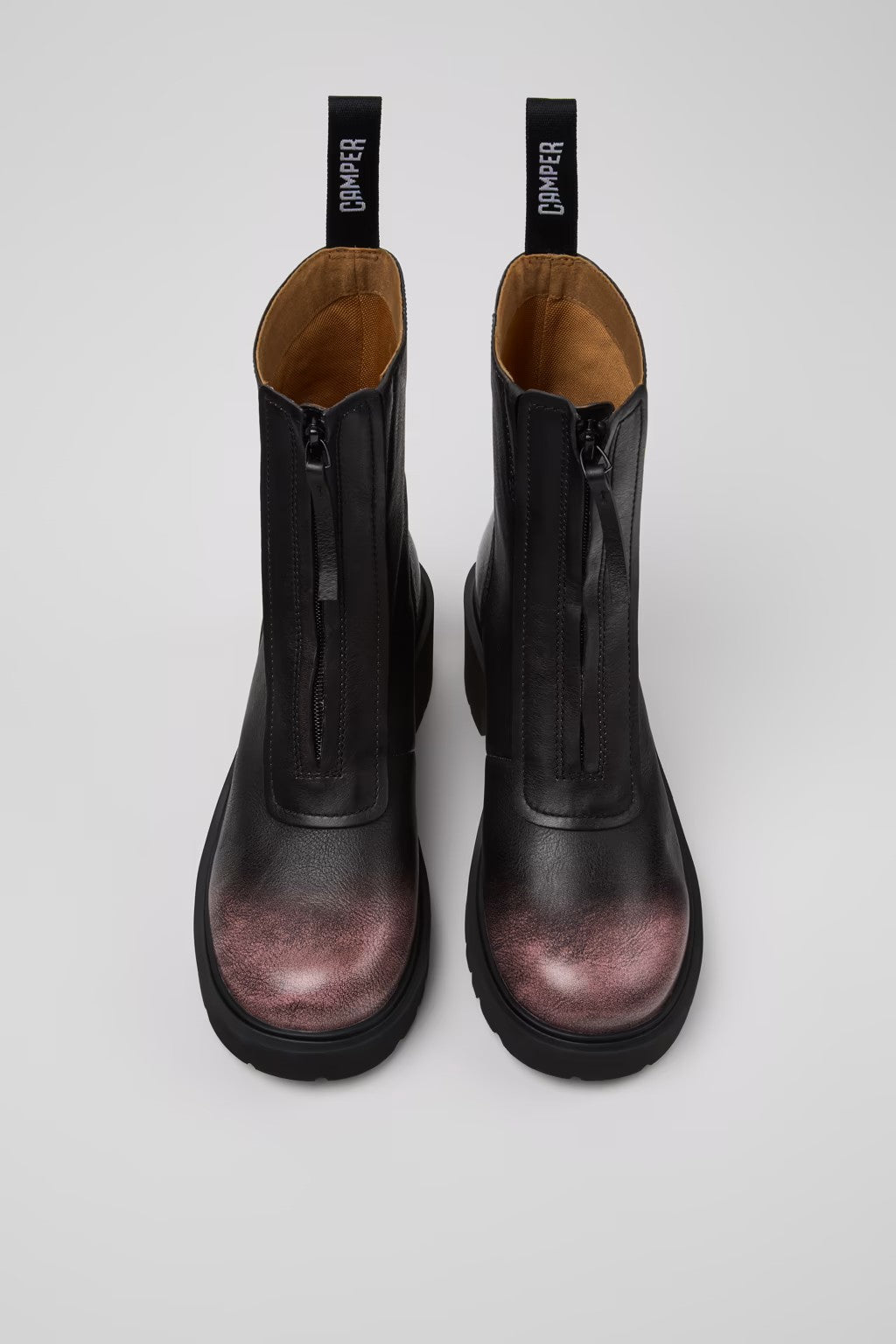 CAMPER MILAH FRONT ZIP BOOT DISTRESSED BLACK PINK
