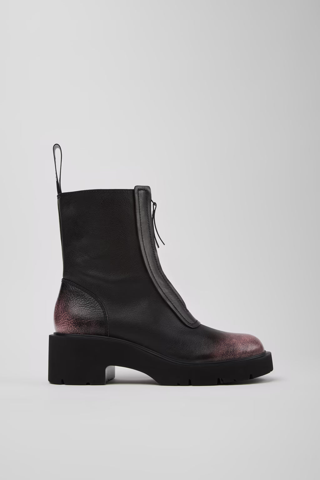 CAMPER MILAH FRONT ZIP BOOT DISTRESSED BLACK PINK