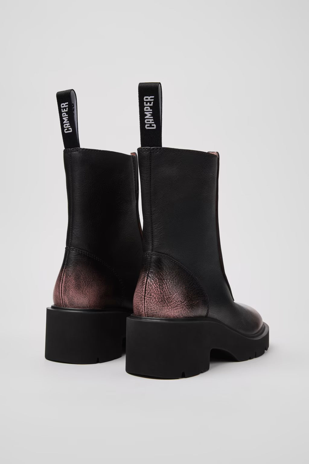 CAMPER MILAH FRONT ZIP BOOT DISTRESSED BLACK PINK