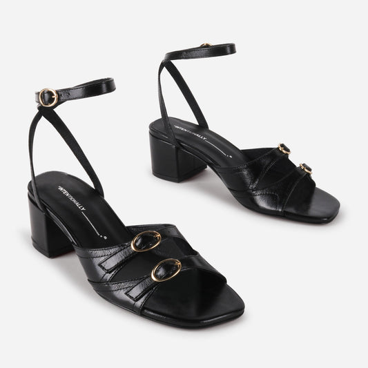 INTENTIONALLY BLANK LINGO HEELED SANDALS BLACK