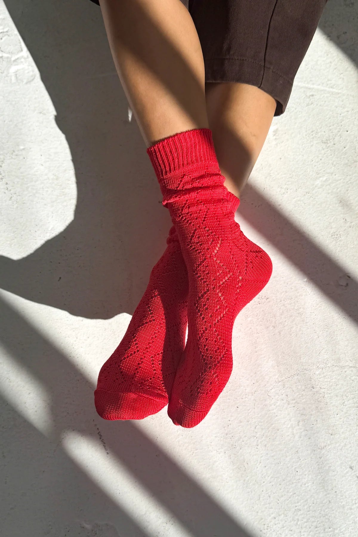 LEBON SHOPPE MODEL EYELET SOCKS POPPY RED - Shoe Market NYC