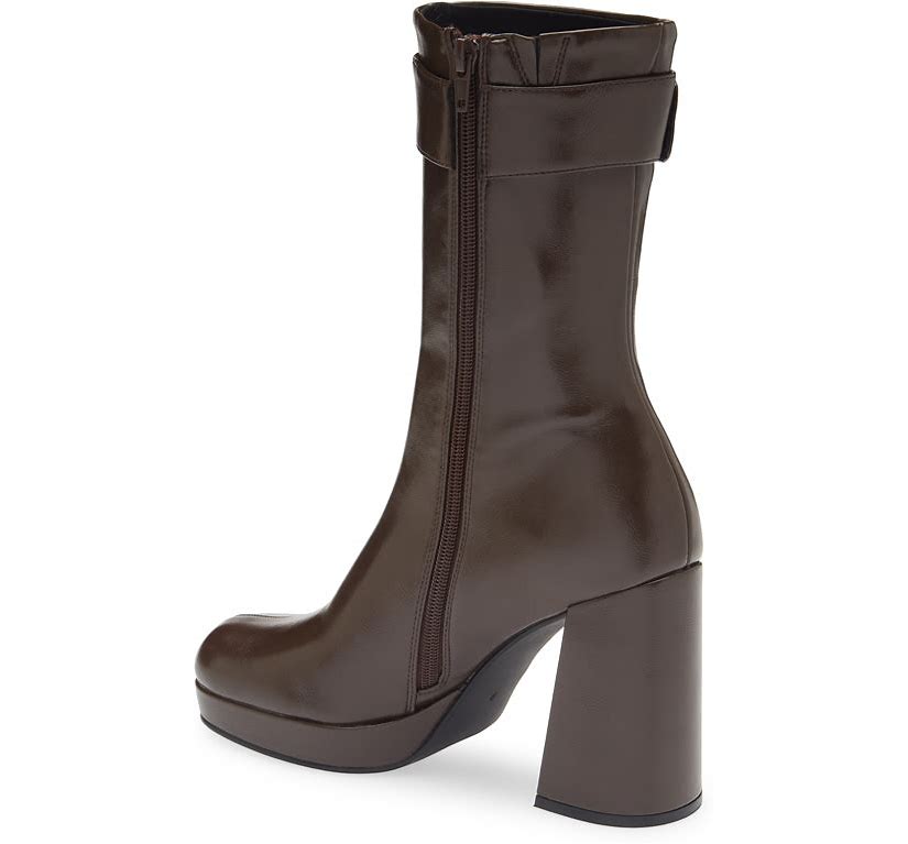 JEFFREY CAMPBELL BRATTY LOW BROWN HEELED BOOTS