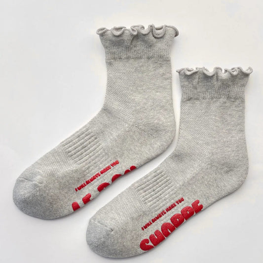 LEBON SHOPPE RUFFLED HUGGER CREW SOCK GREY