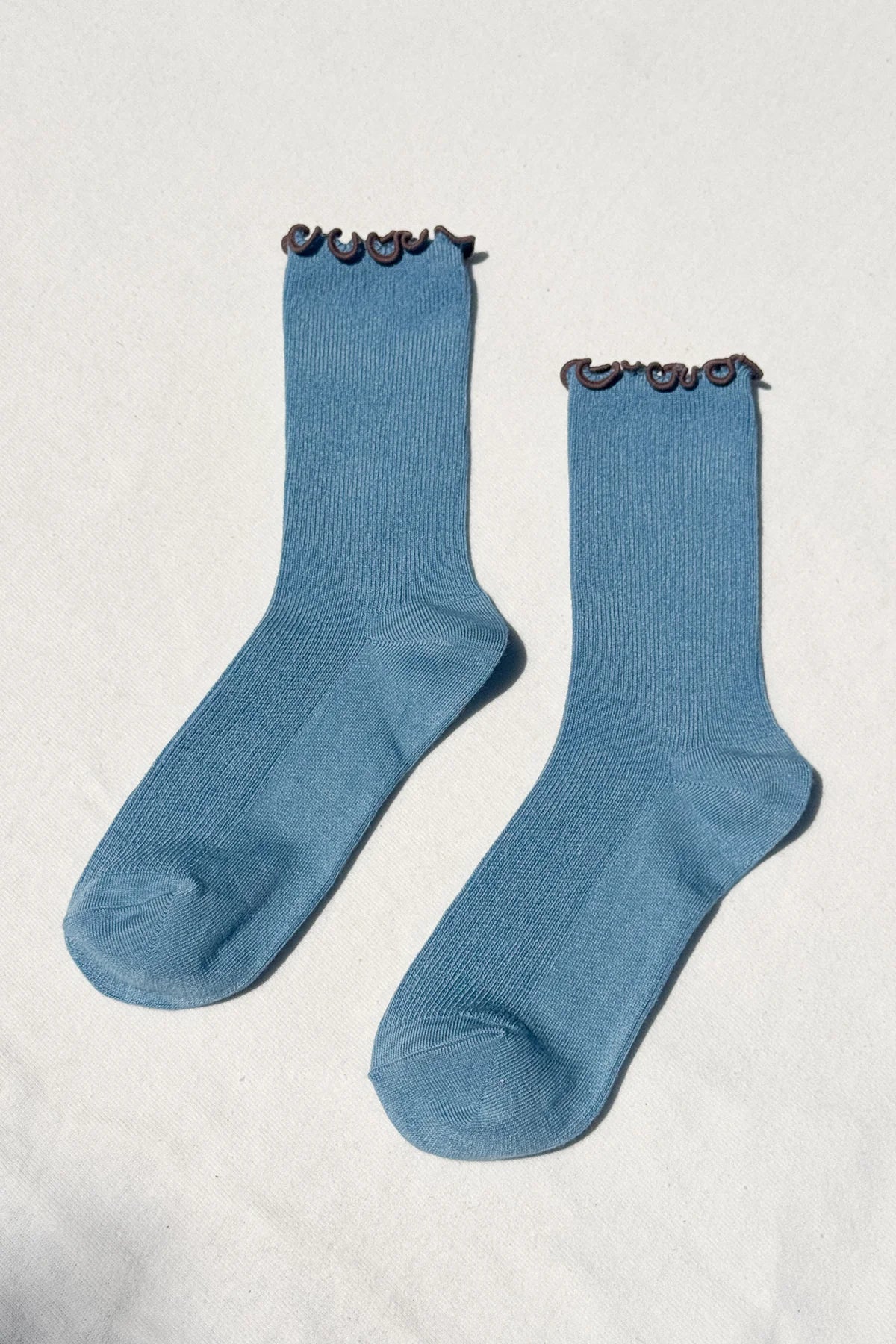 LEBON SHOPPE RUFFLE MODEL SOCKS POWDER BLUE/ BROWN