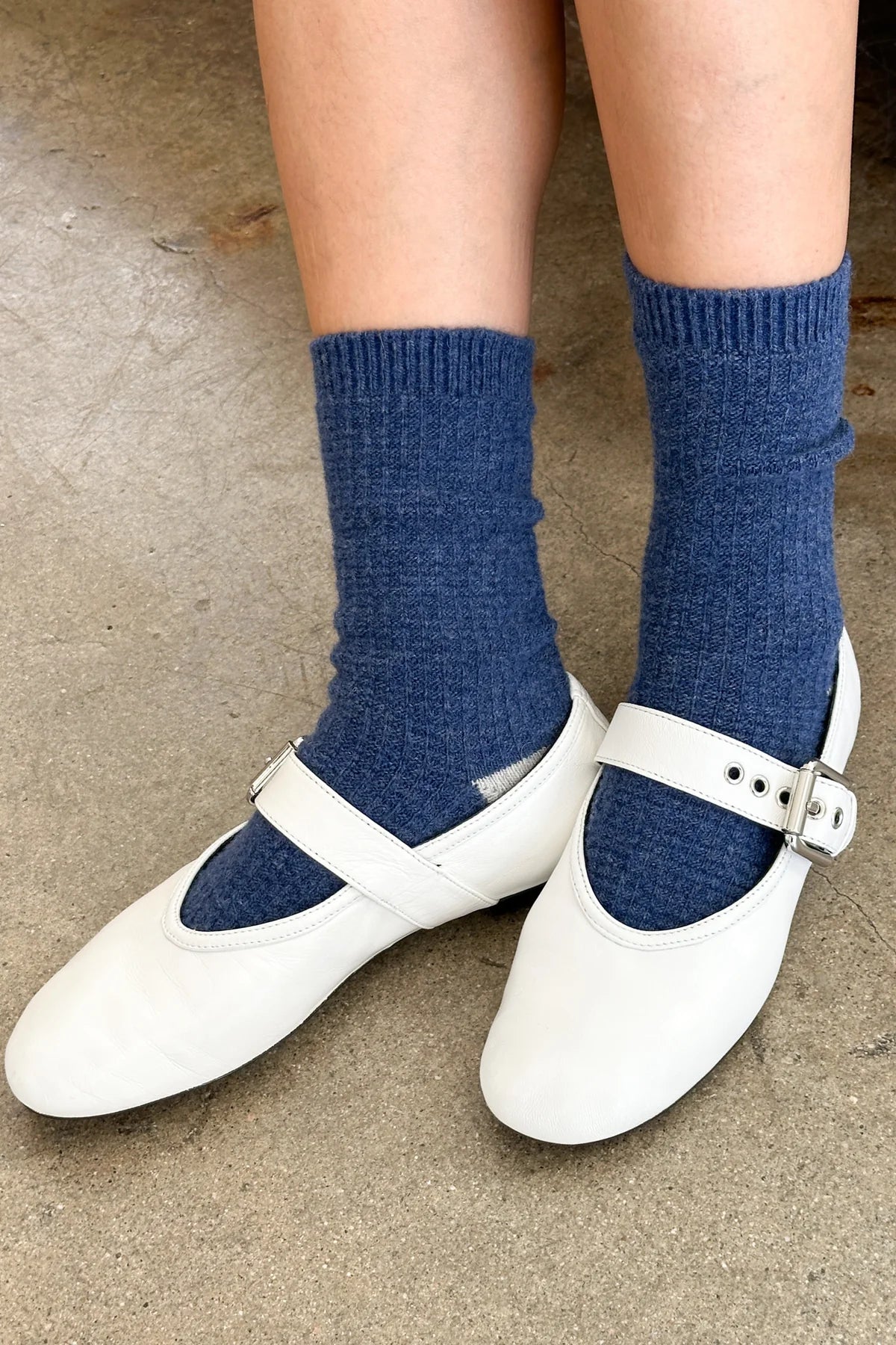 LEBON SHOPPE WOOL WAFFLE SOCKS DENIM STONE