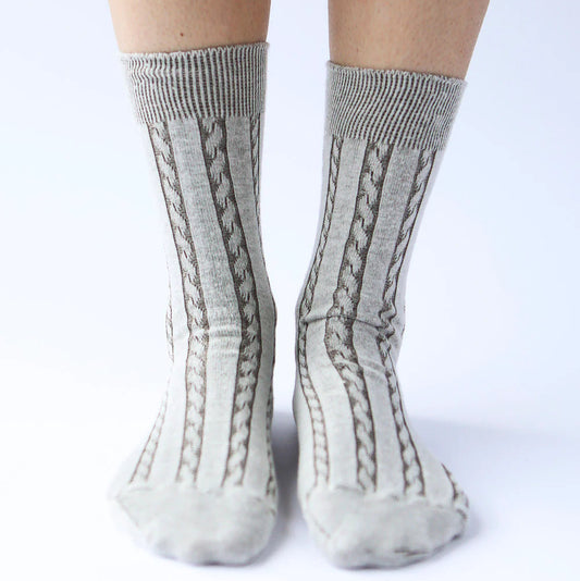 OKAYOK COTTON CABLE DRESS SOCKS COOKIES AND CREAM