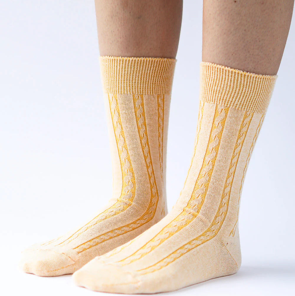 OKAYOK COTTON CABLE DRESS SOCKS CREAMSICLE