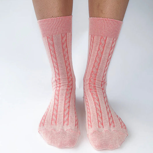 OKAYOK COTTON CABLE DRESS SOCKS STRAWBERRY CREAM