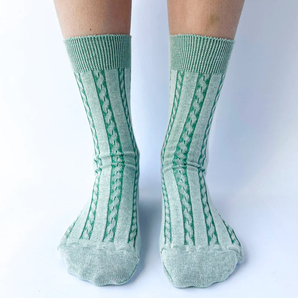 OKAYOK COTTON CABLE DRESS SOCKS CUCUMBER