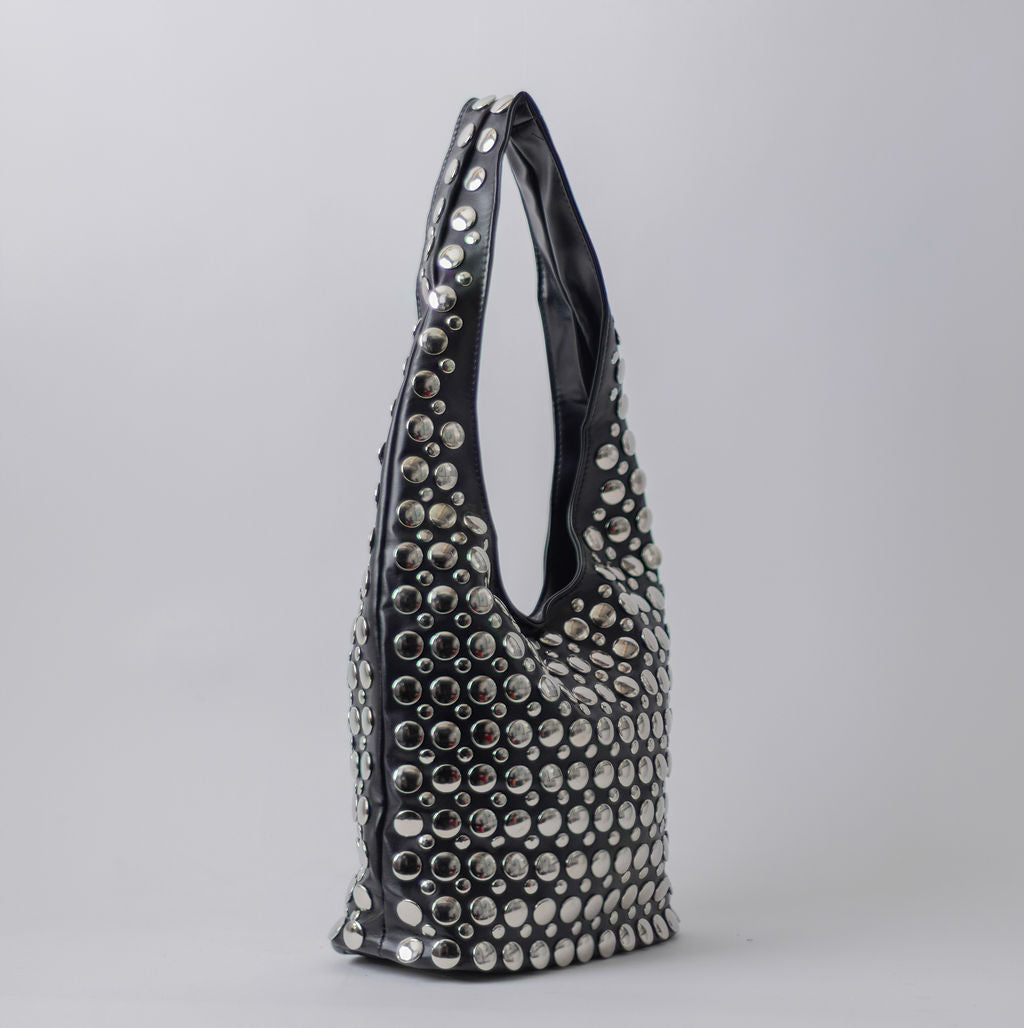 STUDDED HOBO-BLACK