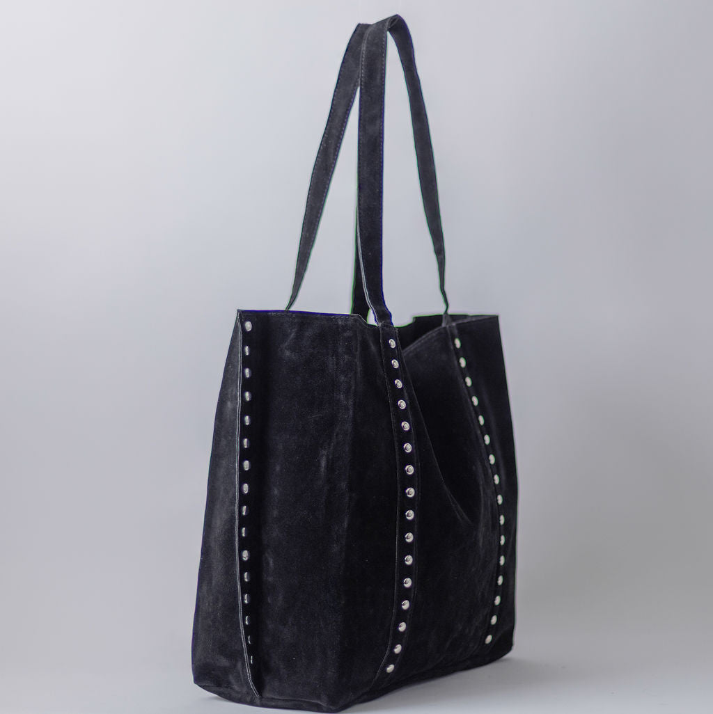 SUEDED STUD TOTE-BLACK
