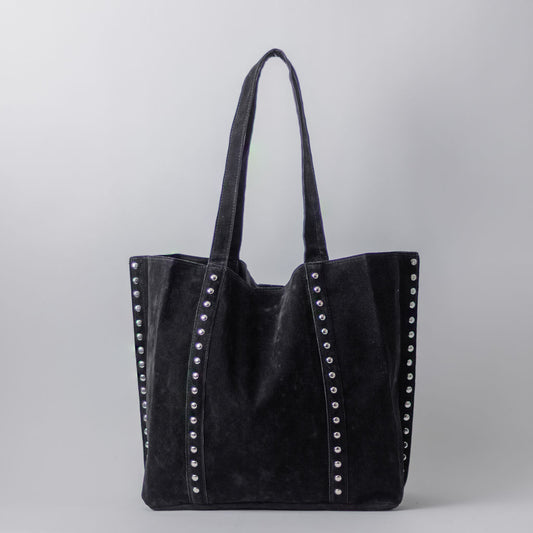 SUEDED STUD TOTE-BLACK