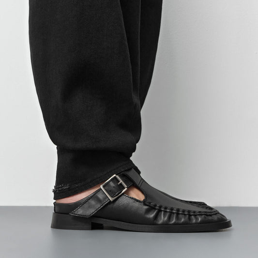 MIISTA Gianna Black Buckled Mules
