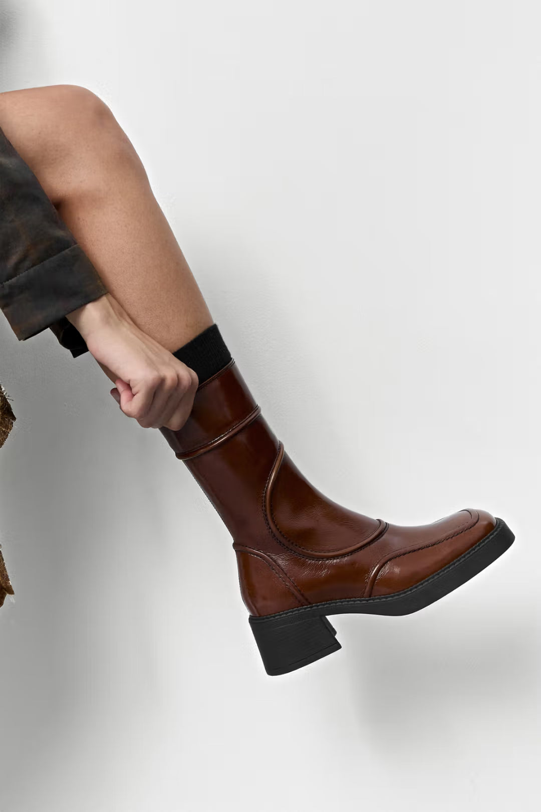 MIISTA Malene Tan and Black Ankle Boots