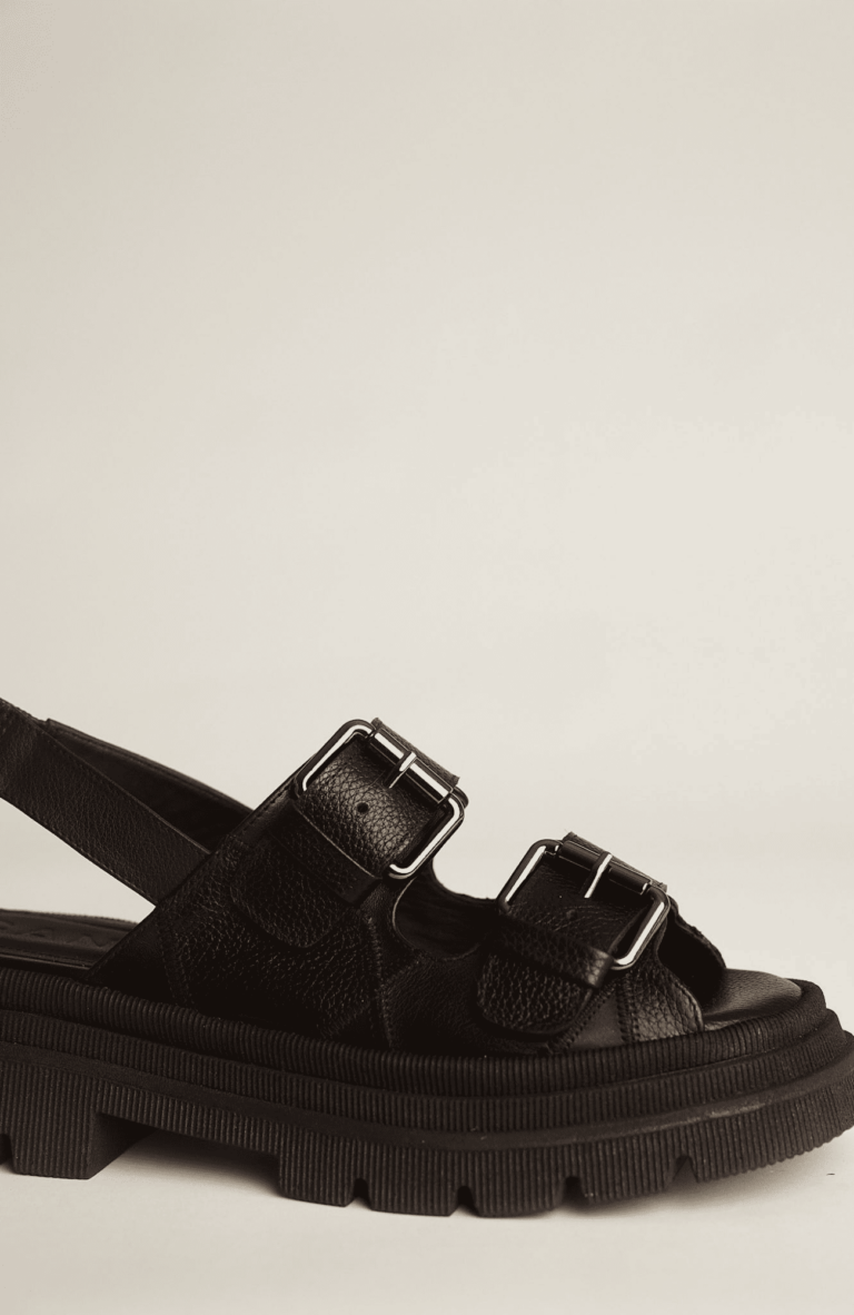 CANELLA SANDALIAS PATCH BLACK LEATHER SANDALS - Shoe Market NYC
