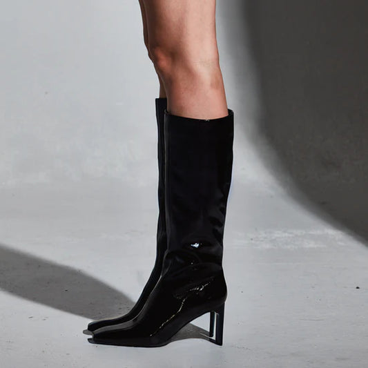 AMIE RAFA MISHEL BLACK PAT HIGH BOOTS