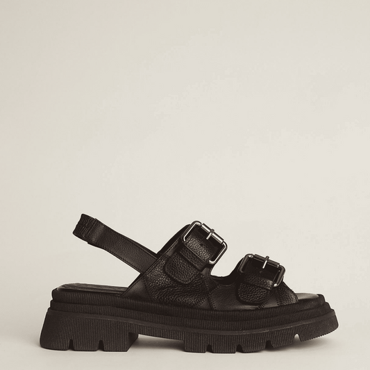 CANELLA SANDALIAS PATCH BLACK LEATHER SANDALS