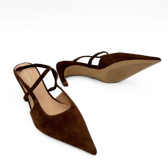 AMIE RAFA CONNIE LOW HEEL SLING-BROWN SUEDE