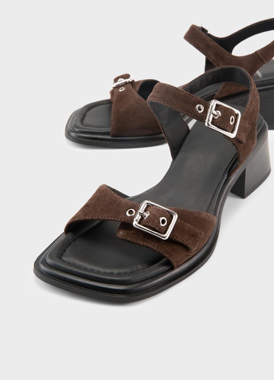 VAGABOND INES SANDAL FRONT BUCKLE BROWN SUEDE
