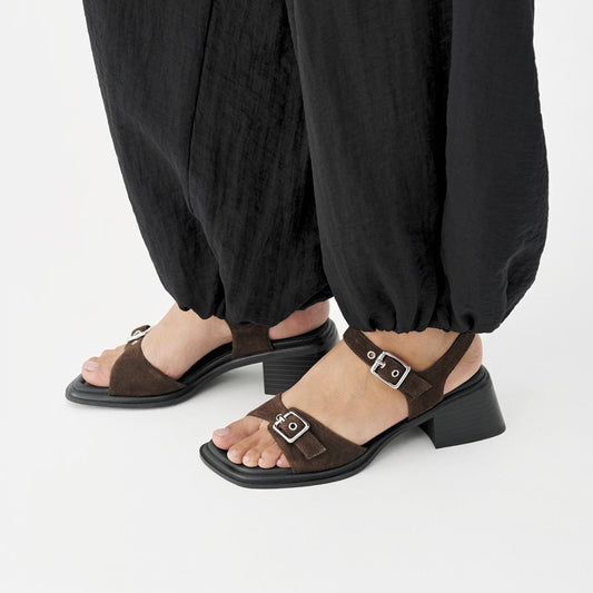 VAGABOND INES SANDAL FRONT BUCKLE BROWN SUEDE
