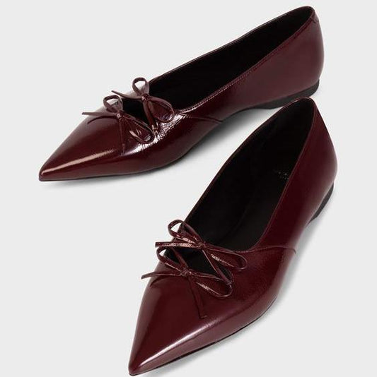 VAGABOND HERMINE DOUBLE BOW-PATENT CHERRY FLATS