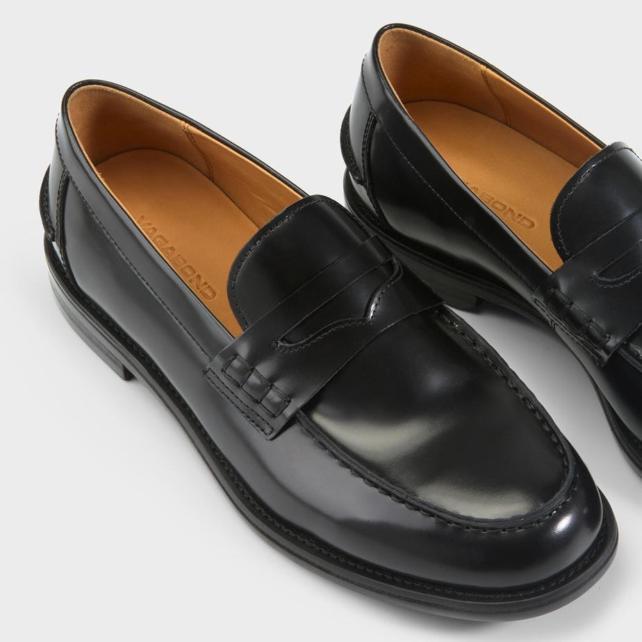 VAGABOND STEVEN LOAFERS BLACK POLISH LEATHER - Shoe Market NYC